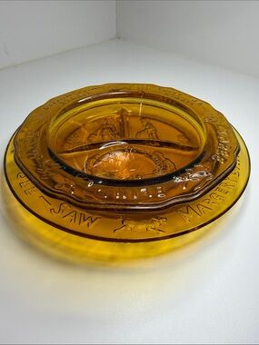 Vintage Tiara Glass Amber Nursery Rhyme Plate Set of 2
